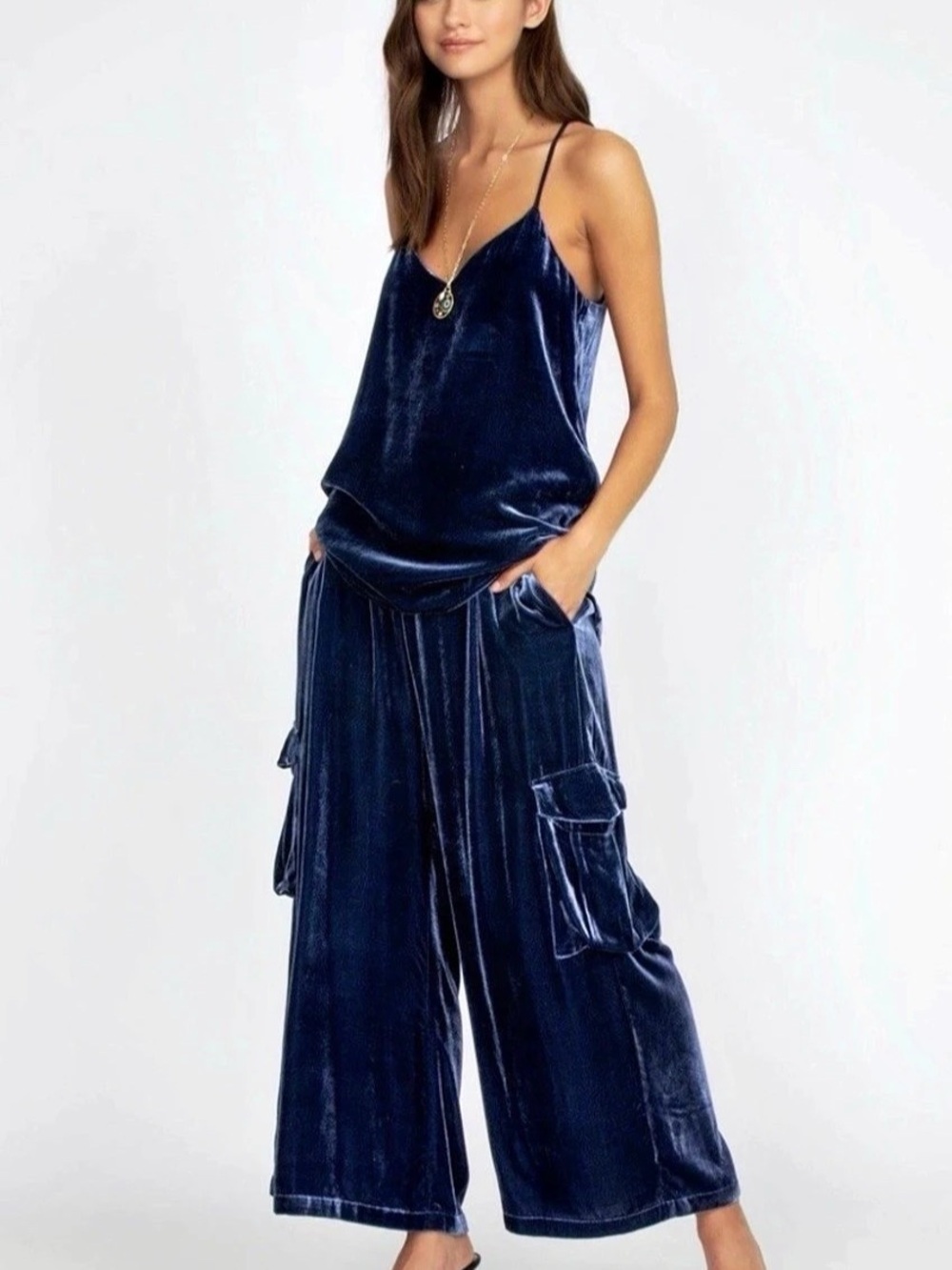 Jade by Johnny Was -Zatima Velvet Cargo Pant  Blue Size XL Like New